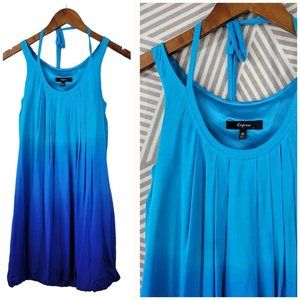 Express Bubble Dress Size XS Silk Satin Party Ombre Blue Drape Lined Pleated